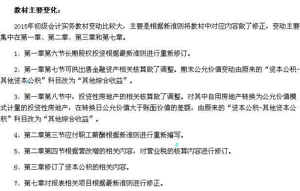 2015年《初級會計實務》新舊考試教材對比